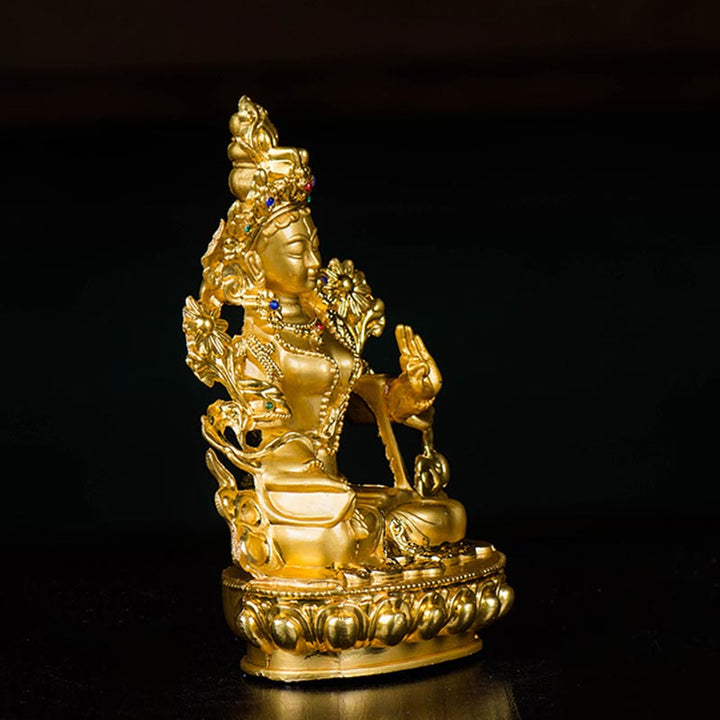 Buddha Stones Bodhisattva White Tara Hope Protection Gold Plated Statue Decoration - image 5