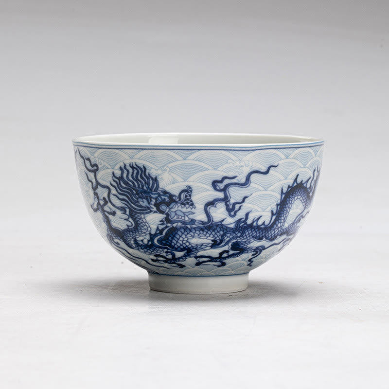 Buddha Stones Blue Dragon Design Ceramic Teacup Kung Fu Tea Cups - image 3