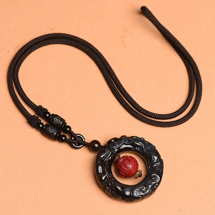 Buddha Stones FengShui Natural Rainbow Obsidian PiXiu Cinnabar Healing Necklace Pendant - image 8