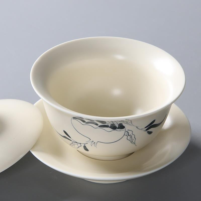 Buddha Stones Hand Painted Pomegranate Hibiscus Pine Lotus Ceramic Gaiwan Sancai Teacup Kung Fu Tea Cup And Saucer With Lid - image 1