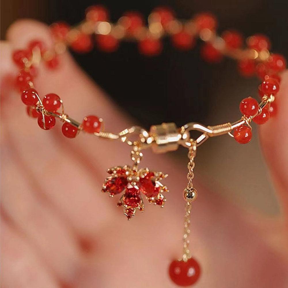 Buddha Stones Red Maple Leaf Luck Charm Bracelet - image 1