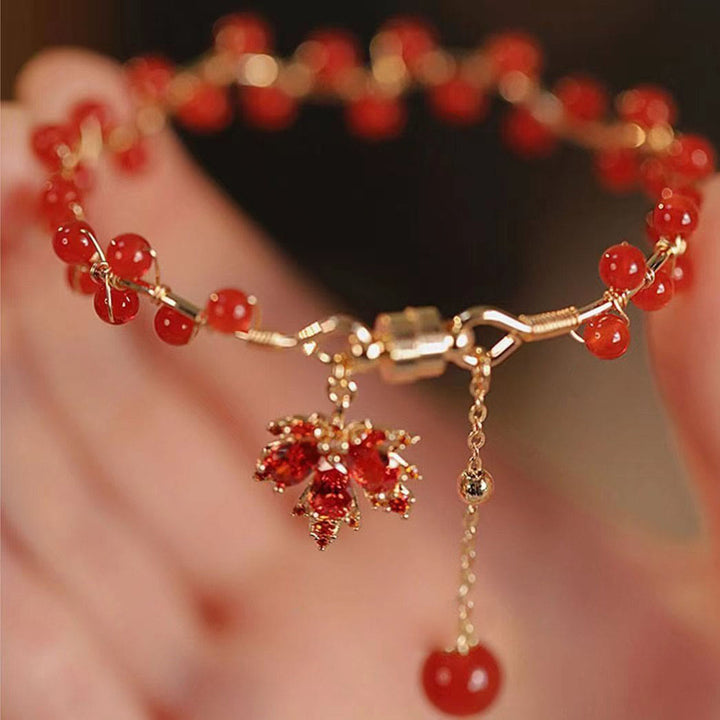 Buddha Stones Red Maple Leaf Luck Charm Bracelet - image 1