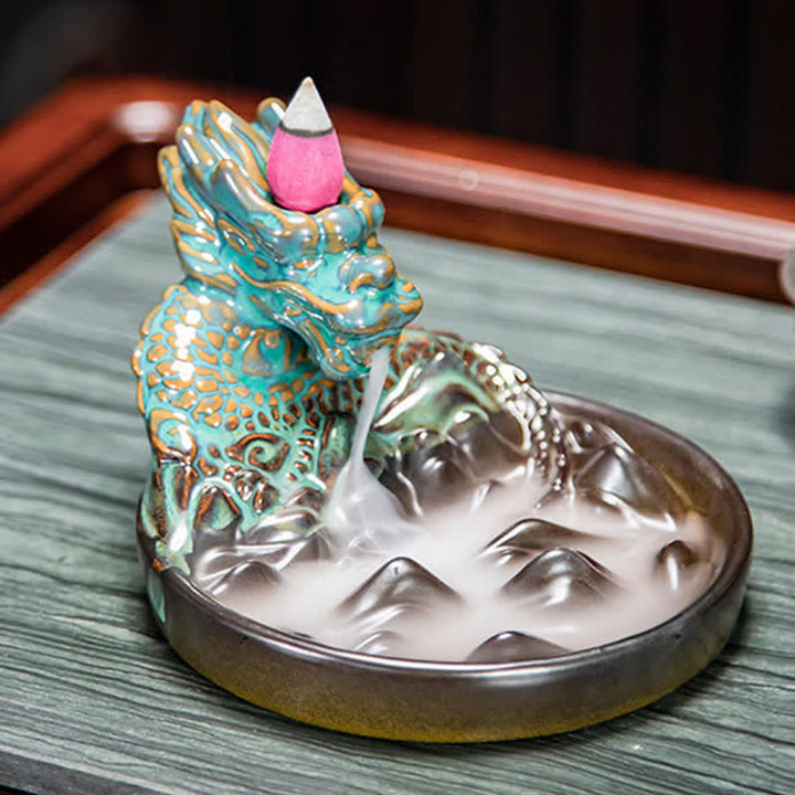 Dragon Pattern Ceramic Backflow Smoke Fountain Incense Burner Decoration - image 2