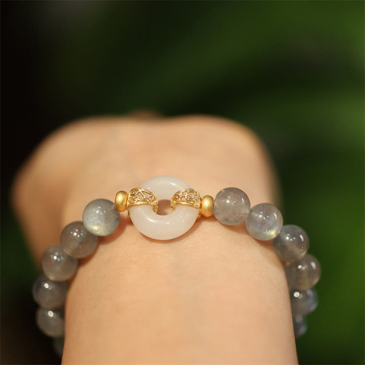 Buddha Stones Natural Moonstone Heitan Jade Peace Buckle Healing Bracelet - image 5