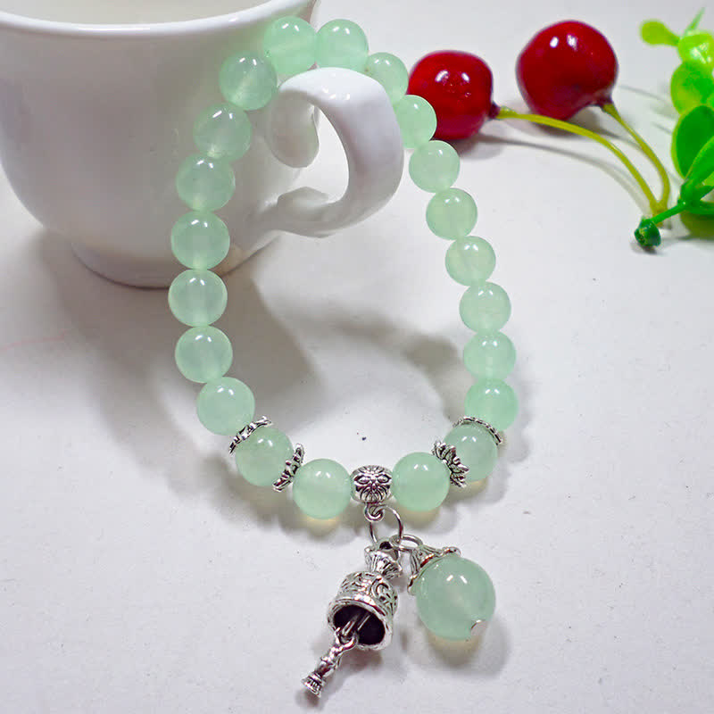 Buddha Stones Vintage Crystal Chalcedony Stone Energy Beaded Bell Charm Bracelet - image 13