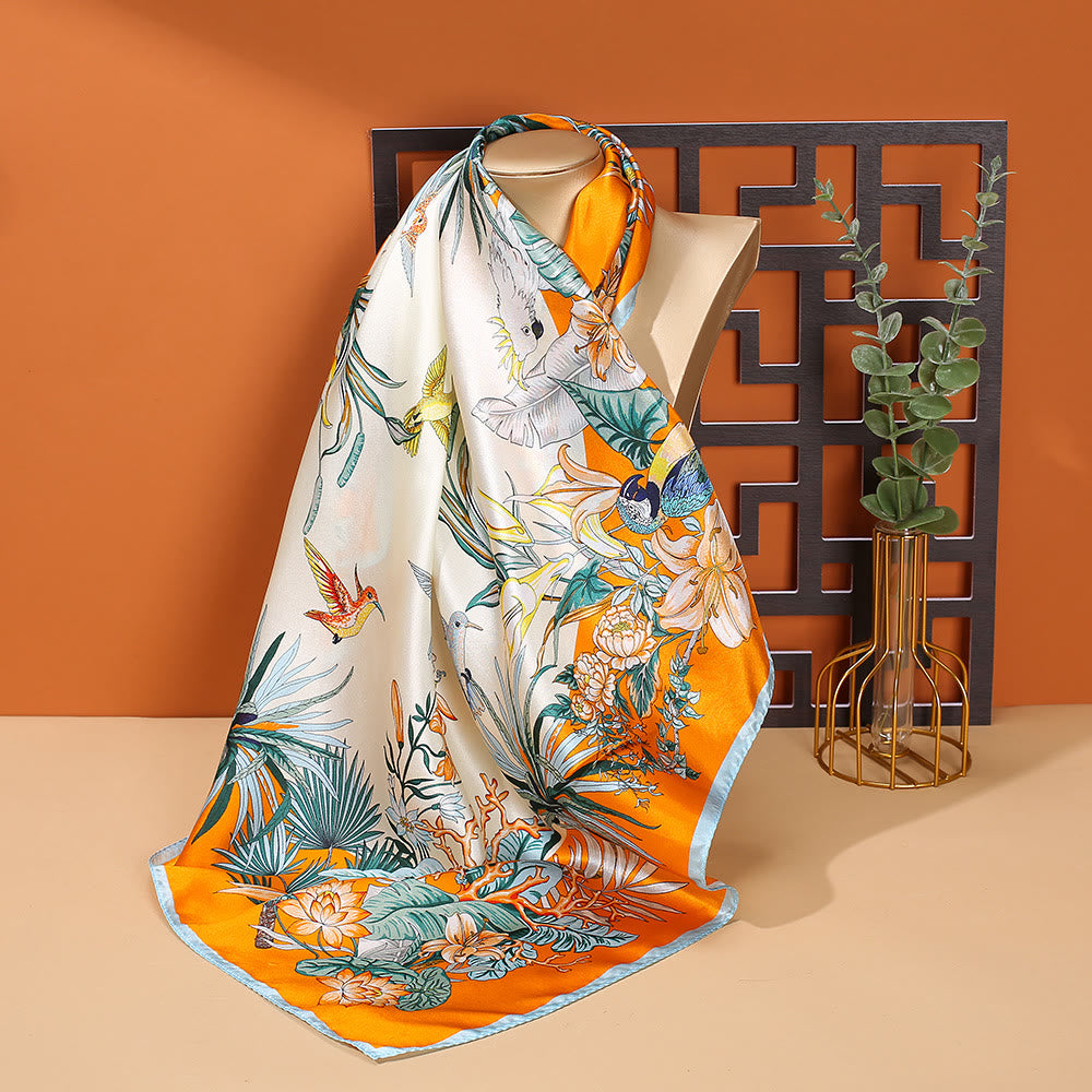 Buddha Stones Pastoral Scene Hot Air Balloon Spring Blossom 100% Mulberry Silk Neck Hair Scarf - Flowers Birds - image 34