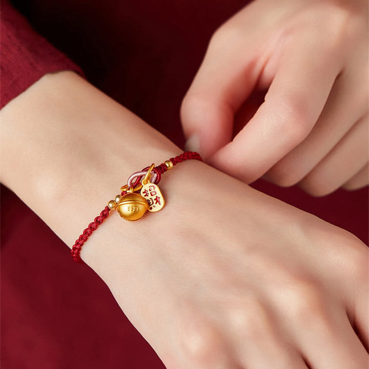 Buddha Stones Handmade Fu Character Charm Luck Happiness Bell Red Rope Bracelet - image 4