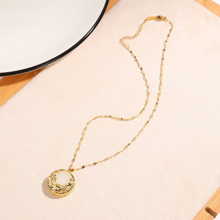 Buddha Stones Natural Jade Koi Fish Lotus Luck Necklace Pendant - image 6