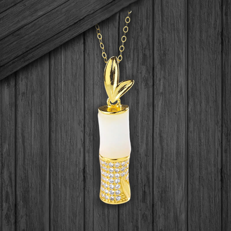 Buddha Stones 925 Sterling Silver Hetian White Jade Bamboo Happiness Necklace Pendant - image 8