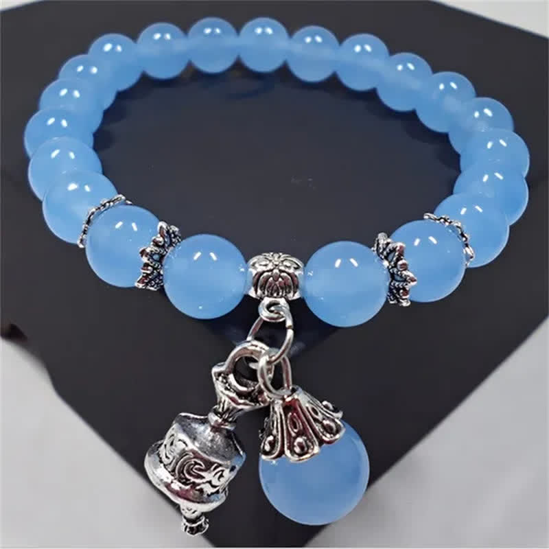 Buddha Stones Vintage Crystal Chalcedony Stone Energy Beaded Bell Charm Bracelet - image 0