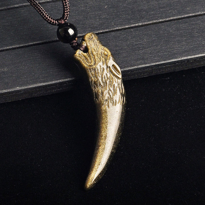 Buddha Stones Natural Black Obsidian Ice Obsidian Rainbow Obsidian Wolf Tooth Pattern Strength Necklace Pendant - Gold Sheen Obsidian - image 20