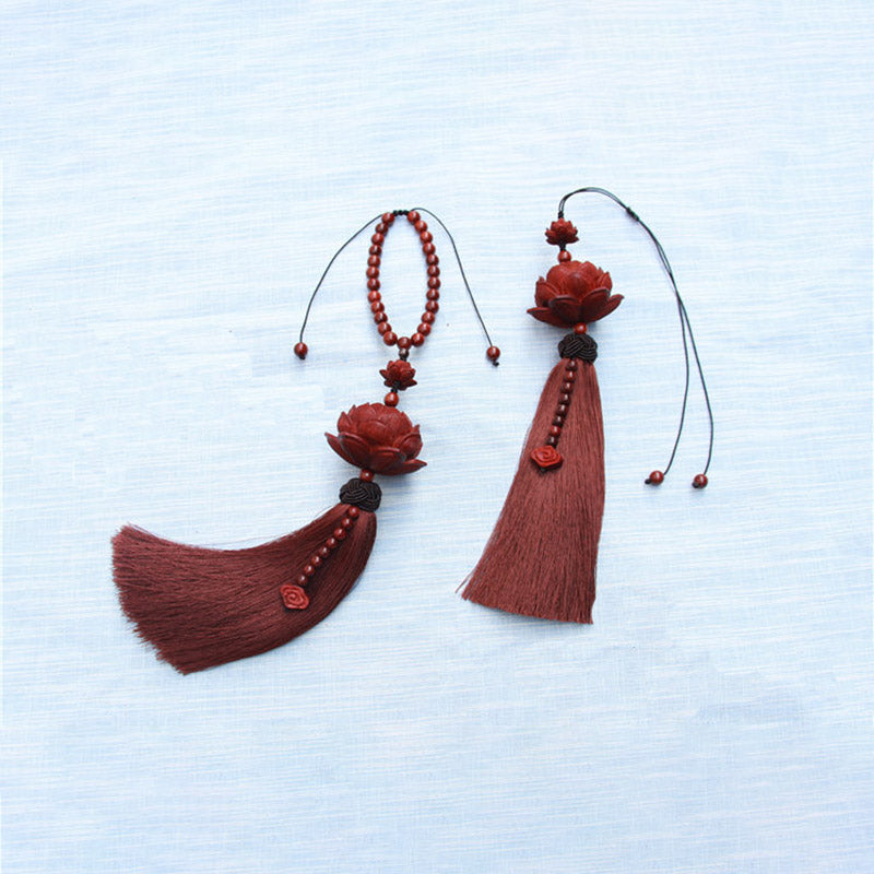 Buddha Stones Tibetan Small Leaf Red Sandalwood Lotus Luck Protection Tassel Decoration - image 10