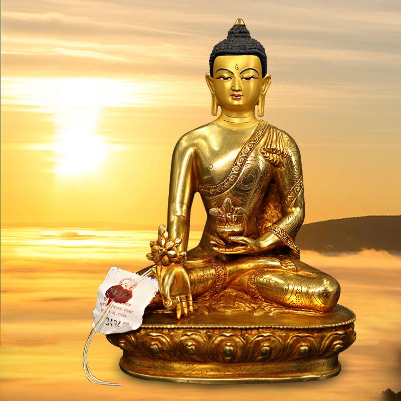 Buddha Shakyamuni Medicine Buddha Compassion Copper Gold Plated Statue Decoration - image 1
