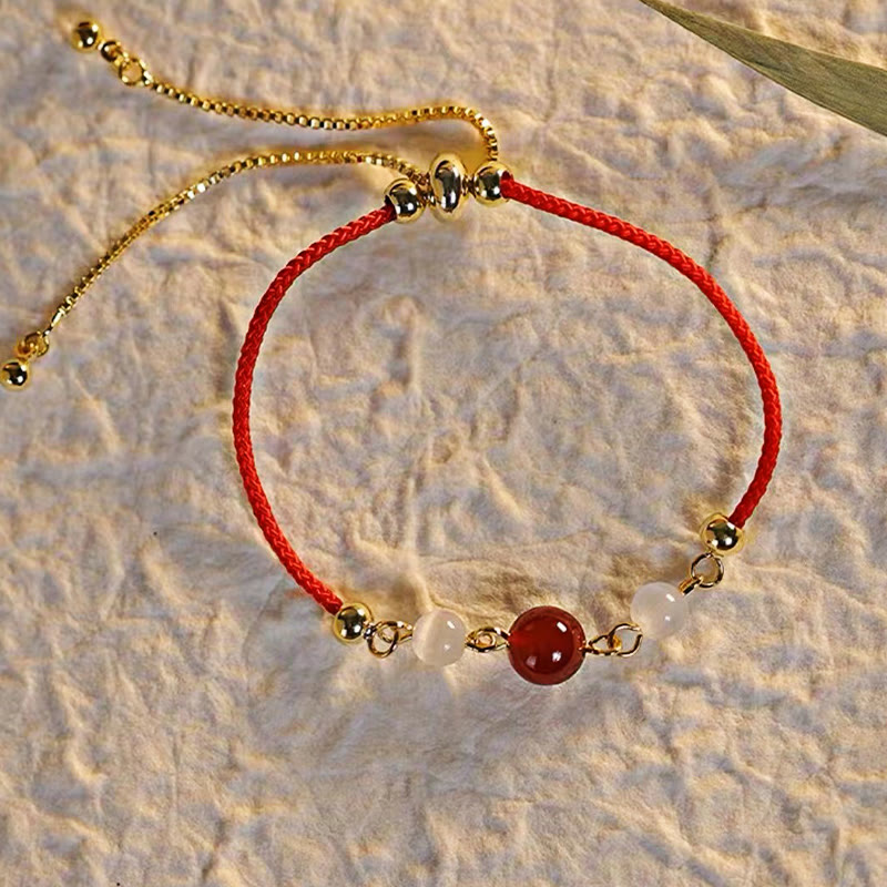 Buddha Stones Red Agate Cat Eye Braided String Confidence Bracelet - image 3