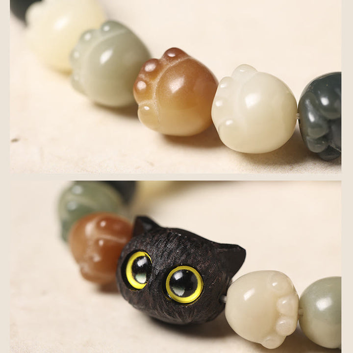 Buddha Stones Natural Bodhi Seed Lovely Paw Ebony Wood Lucky Cat Wisdom Bracelet - image 5