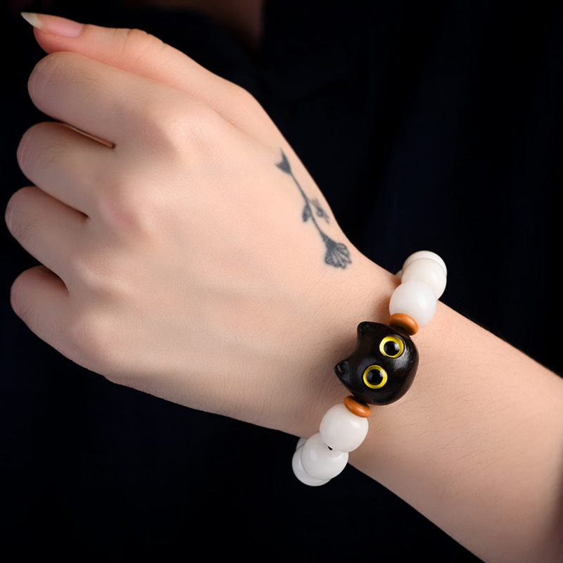 Buddha Stones Natural Bodhi Seed Small Leaf Red Sandalwood Ebony Wood Cute Lucky Cat Wisdom Bracelet - image 11