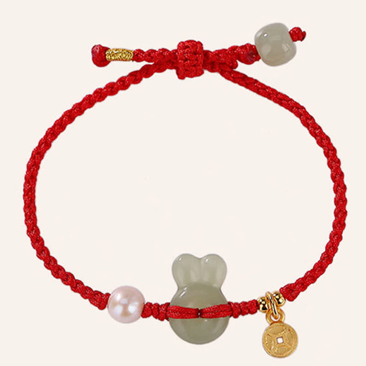 925 Sterling Silver Year of the Rabbit Hetian Jade Copper Coin Wealth Red String Bracelet - image 6
