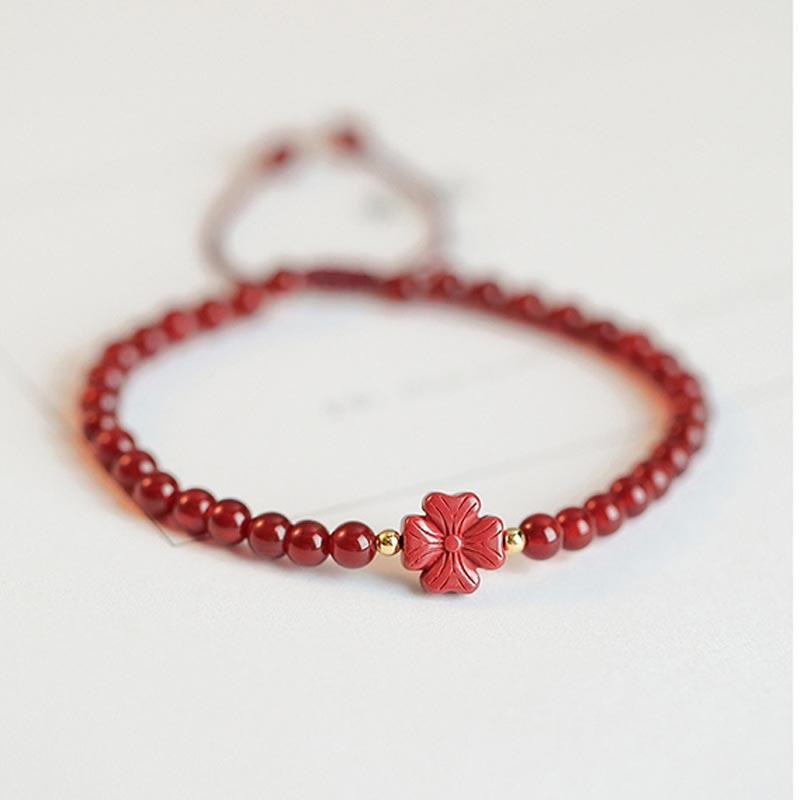 Natural Red Agate Endless Knot Four Leaf Clover Star Confidence String Bracelet - image 14