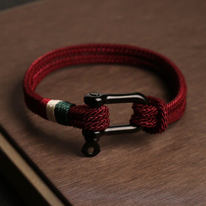 Buddha Stones Simple Design Luck Stainless Steel Buckle Bracelet - Dark Red - 21cm - image 8