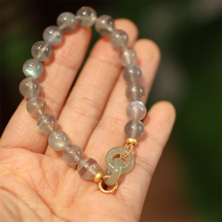 Buddha Stones Natural Moonstone Heitan Jade Peace Buckle Healing Bracelet - image 2