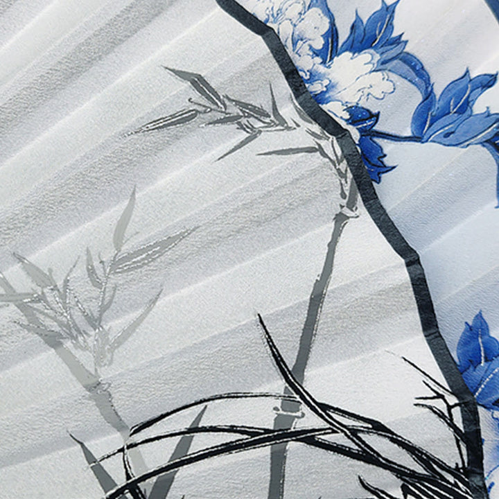 Buddha Stones Vintage Bamboo Peony Butterfly Lotus Handheld Silk Folding Fan With Bamboo Frames - image 3