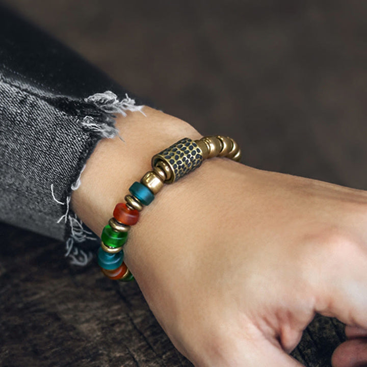 Buddha Stones Tibetan Colorful Glass Beads Copper Wealth Bracelet - image 6