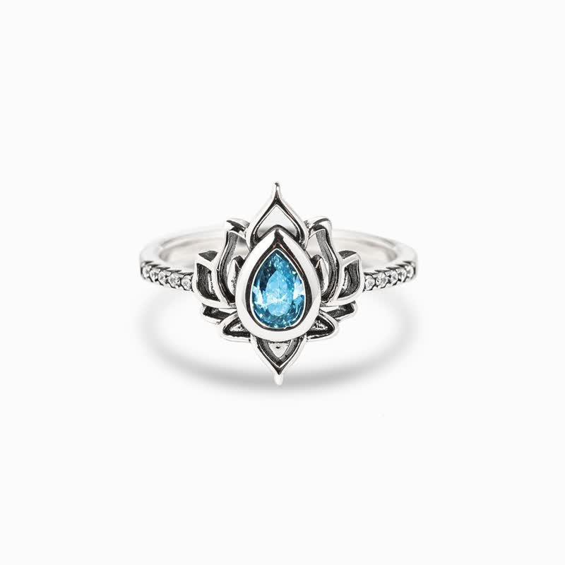 Buddha Stones Sterling Silver Lotus Zircon Blessing Protection Ring - image 0