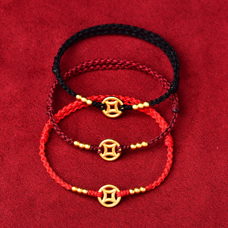Buddha Stones Copper Coin Strength Braided String Bracelet Anklet - image 1