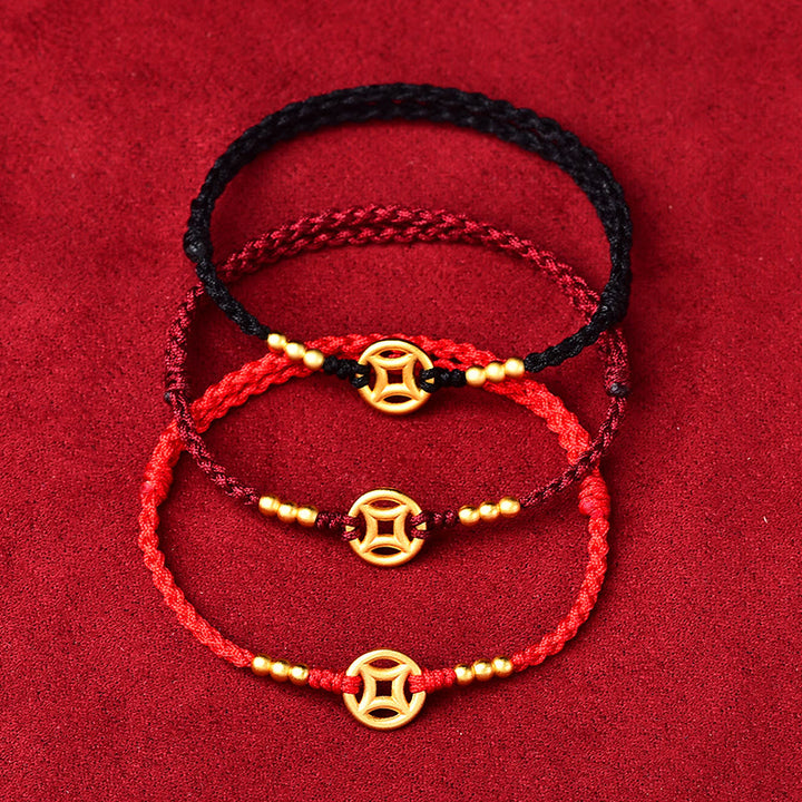 Buddha Stones Copper Coin Strength Braided String Bracelet Anklet - image 1