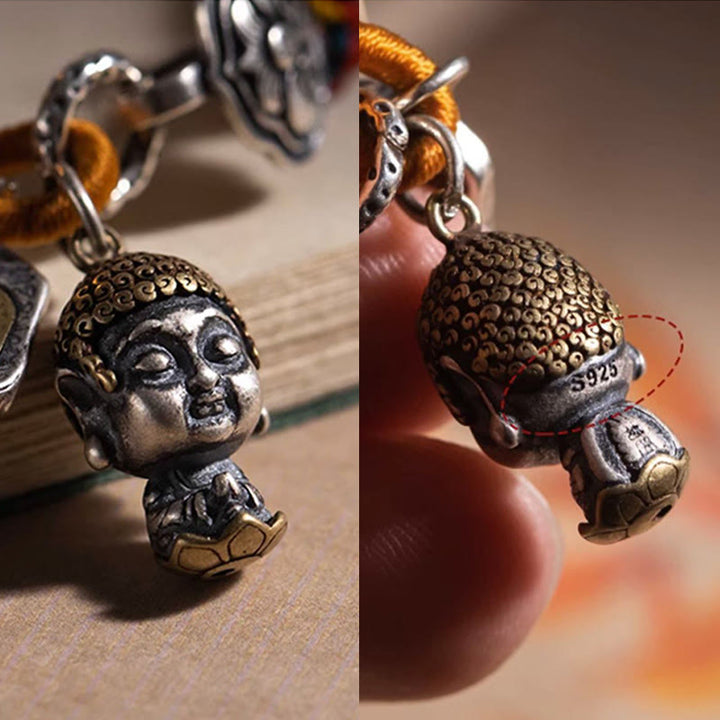 Buddha Stones Handmade Tibetan 925 Sterling Silver Chinese Zodiac Natal Buddha Zakiram Goddess of Wealth Protection Multicolored Rope Braided Bracelet - image 5