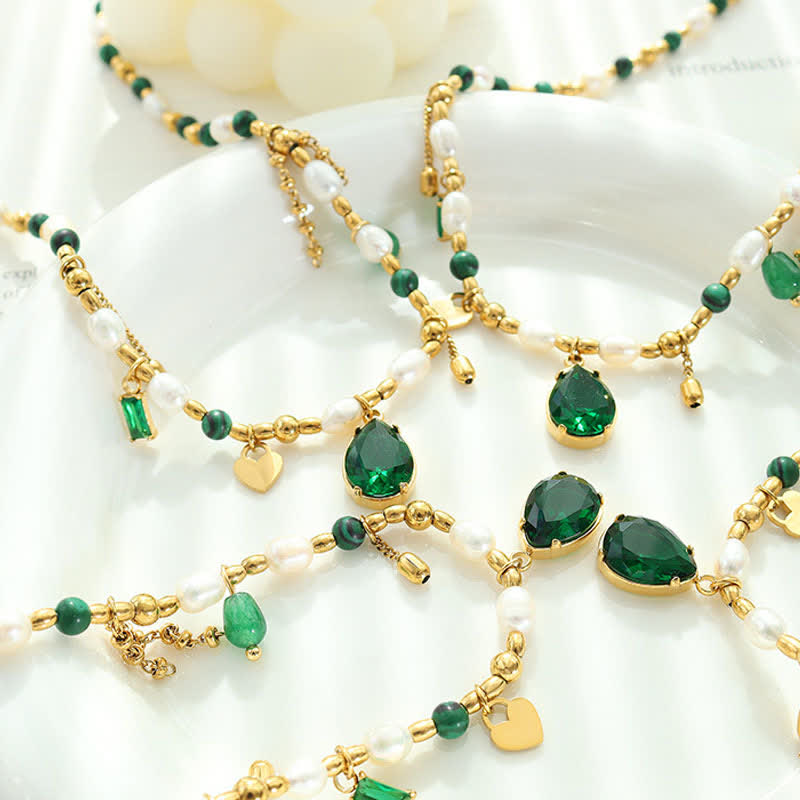 Pearl Bead Zircon Turquoise Calm Necklace Pendant - image 10