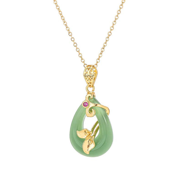 Buddha Stones Jade Oval Pattern Blessing Fortune Necklace Pendant - image 2
