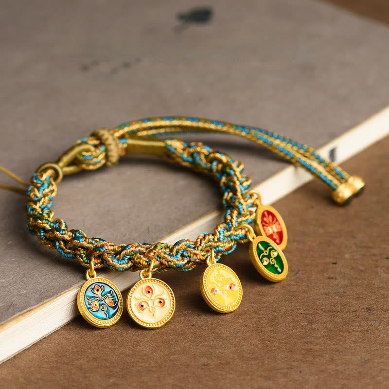 Buddha Stones Tibetan Five God Of Wealth Luck Handcrafted Braid String Bracelet - Five God of Wealth(Wrist Circumference 14-19cm) - image 0