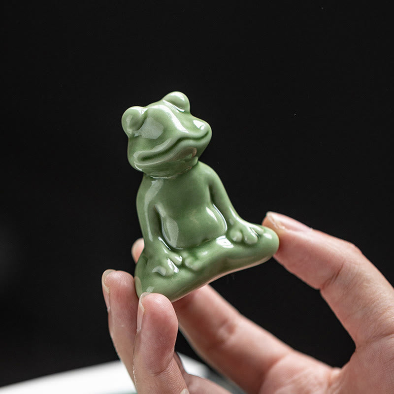 Buddha Stones Mini Small Meditation Lotus Resting Frog Ceramic Wealth Luck Home Tea Pet Figurine Decoration - image 4