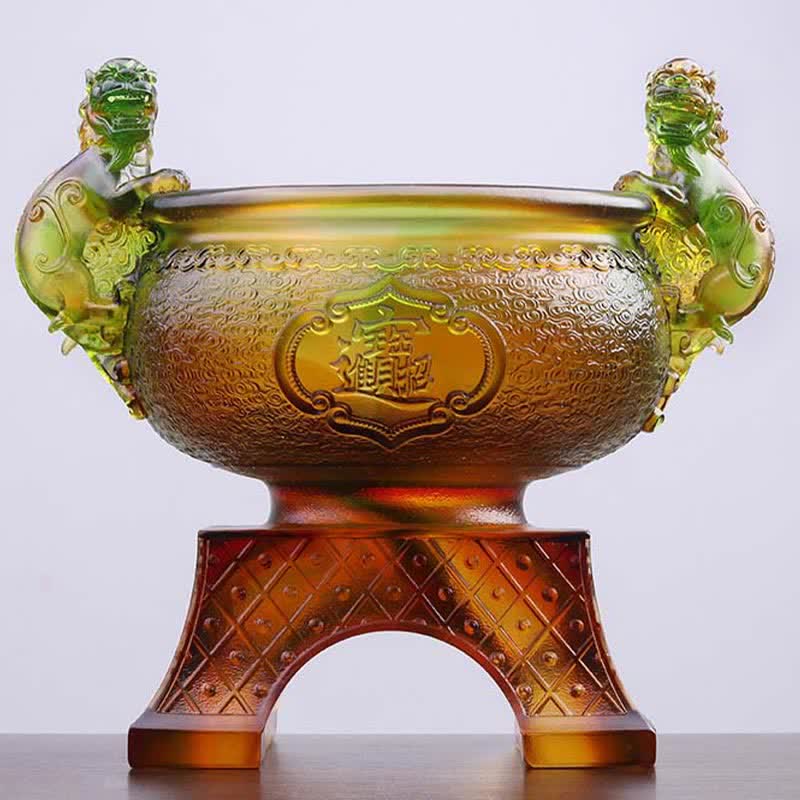 Handmade Liuli Crystal PiXiu Treasure Bowl Art Piece Home Decoration - image 1