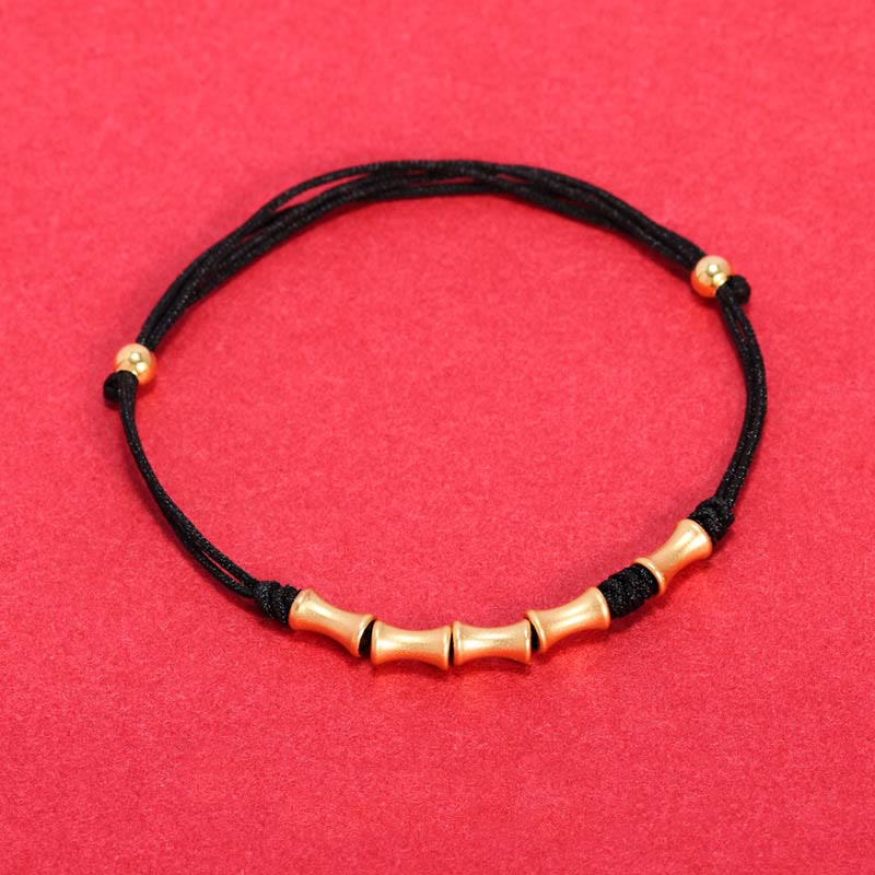 Buddha Stones 925 Sterling Silver Bamboo Design Protection Luck Braided Bracelet - Black Rope(Wrist Circumference 14-19cm) - Golden Bamboo - image 9