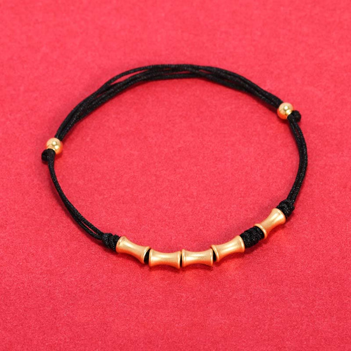 Buddha Stones 925 Sterling Silver Bamboo Design Protection Luck Braided Bracelet - Black Rope(Wrist Circumference 14-19cm) - Golden Bamboo - image 9