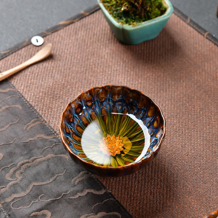 Buddha Stones Lotus Peacock Dragon Phoenix Koi Fish Ceramic Teacup Inlaid Tea Cups 120ml - image 1
