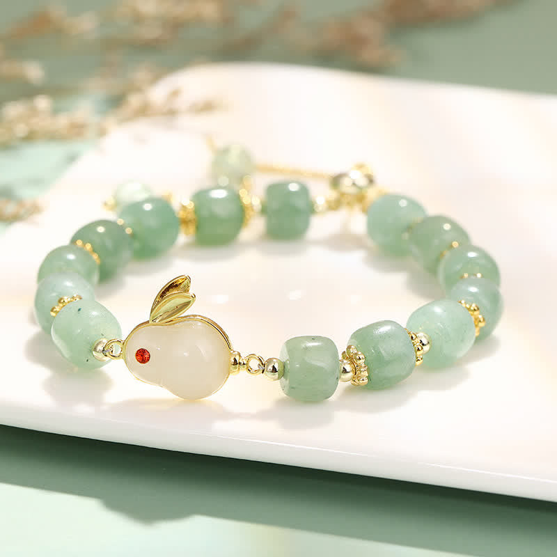 Buddha Stones Year of the Rabbit Natural Green Aventurine Luck Bead Bracelet - Rabbit Beaded Bracelet - image 0