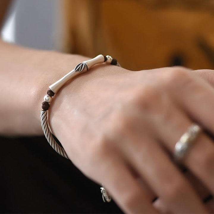 Buddha Stones 999 Sterling Silver Bamboo Pattern Cicada Luck Wealth Bracelet - image 5