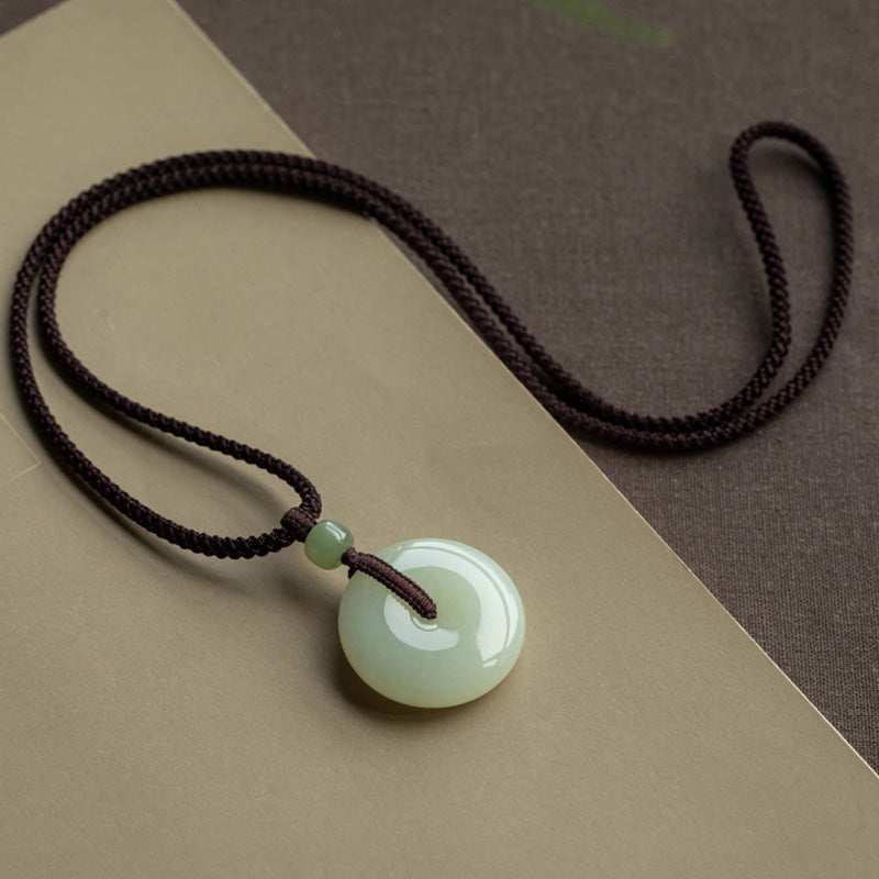 Buddha Stones Natural Round Jade Peace Buckle Luck Prosperity Necklace Pendant - image 6