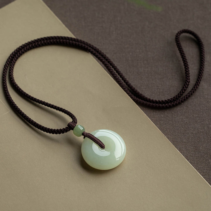 Buddha Stones Natural Round Jade Peace Buckle Luck Prosperity Necklace Pendant - image 6