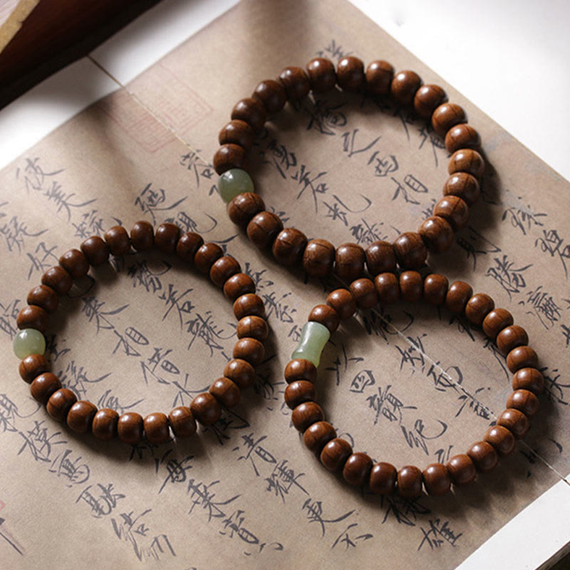Buddha Stones Natural Abelia Biflora Wood Hetian Jade Bamboo Bead Warding Off Evil Spirits Bracelet - image 1