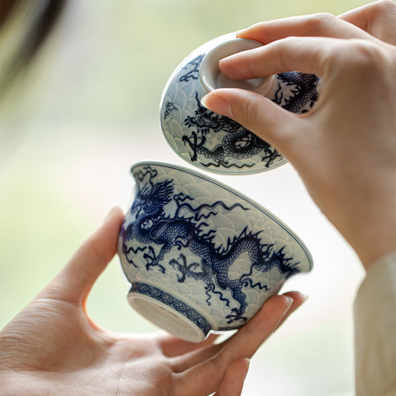 Buddha Stones Blue Dragon Design Ceramic Teacup Kung Fu Tea Cups - image 11
