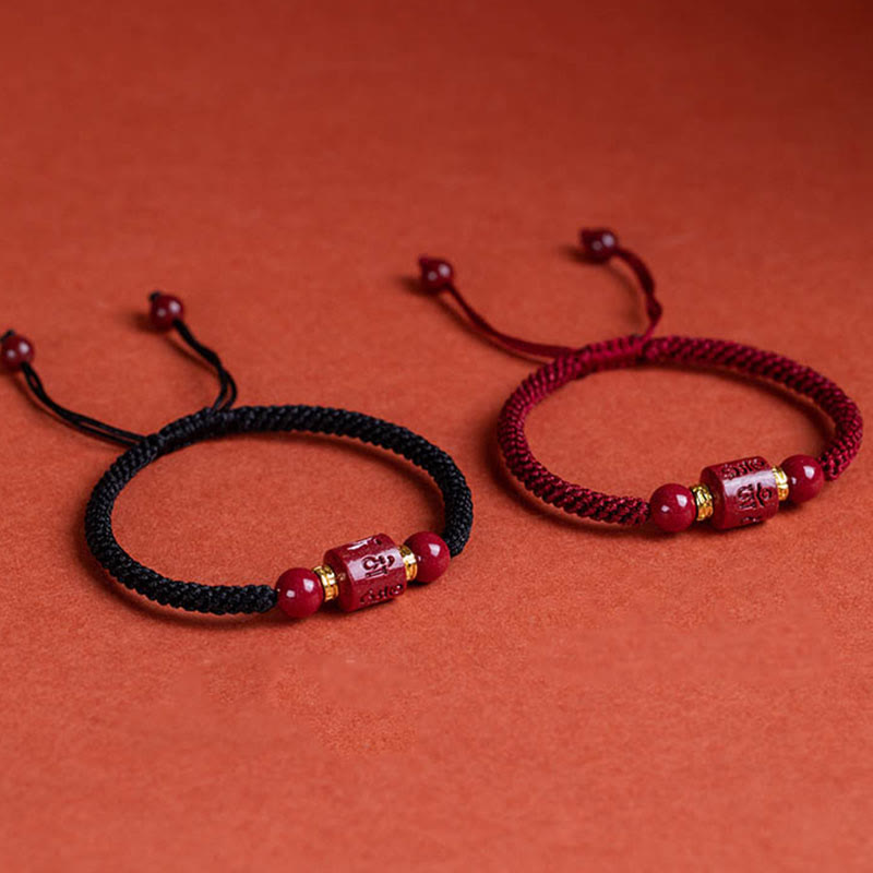 Buddha Stones Tibet Cinnabar Om Mani Padme Hum Engraved Blessing Braided Bracelet - image 1