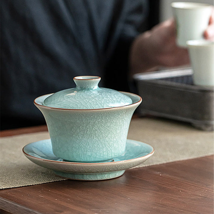 Buddha Stones Retro Green Ice Glaze Ceramic Gaiwan Sancai Teacup Kung Fu Tea Cup And Saucer With Lid - image 11