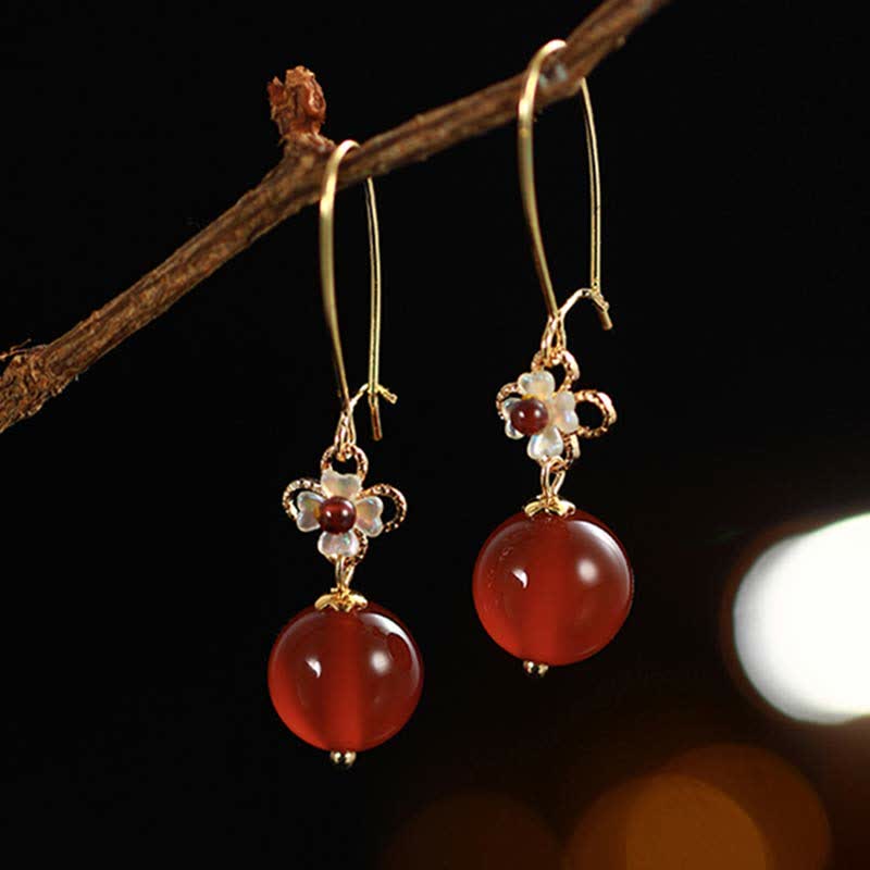 Buddha Stones 925 Sterling Silver Red Agate Flower Beaded Confidence Earrings - image 1