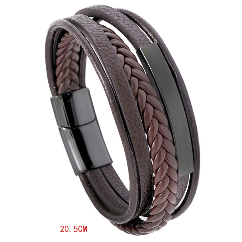Buddha Stones Simple Design Titanium Steel Leather Luck Bracelet - Black - 20.5cm - image 4