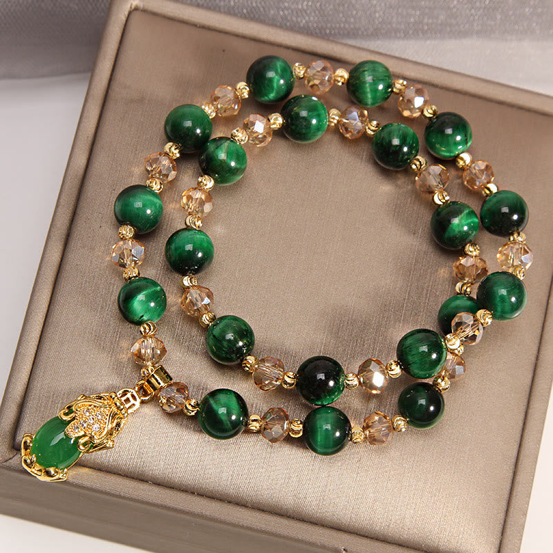 Buddha Stones Tiger Eye Pixiu Fox Money Bag Protection Self Confidence Double Wrap Bracelet - image 8
