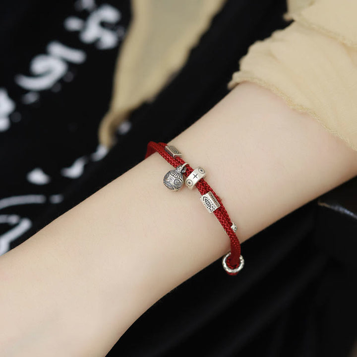 Buddha Stones 925 Sterling Silver Gold Swallowing Beast Koi Fish Wealth Handcrafted Braided Bracelet - image 1